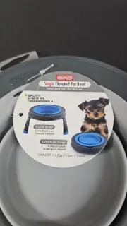 Dexas Popware Gray Single Elevated Pet Bowl 1.5 Cup Capacity Collapsible NEW
