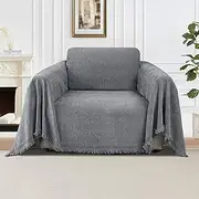 Smarcute Couch Cover Chenille Thickened Sofa Slipcover Solid Blanket Throws for Sectional Couches Soft Couch Covers for Living Room Washable Sofa Cover Furniture Throw Covers(Large,180x300cm, Grey)