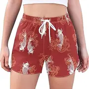 [GuoChe] High Waisted Running Shorts Oriental Style Carps Red High Waist Running Shorts Soft Running Shorts Women for Yoga