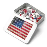 Distressed American Flag on Brick Wall Print 252 Piece Puzzle - Made in America