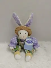 Easter Purple Polka Dot & Green Plaid Fabric Bunny Shelf Sitter 15" L X 10" W...
