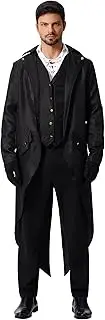 Odizli Medieval Clothing Men's Tuxedo Steampunk Coat Halloween Carnival Victorian Frock Coat, 1#black, 3X-Large
