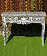 Black Genuine Bone Inlay Console Hall Table
