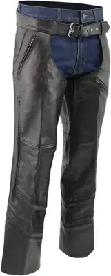 NWT M-Boss Men’s Black Jean Style Vented Leather Chaps Size L Black $150 II206