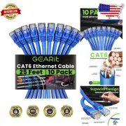 10-Pack Cat 6 Ethernet Cable 25ft - Gold-Plated RJ45 Snagless High-Speed Network