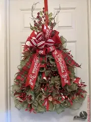 Christmas Tree Wreath Deco mesh Handmade Bow/Ribbon Tails Six Premiun Ribbons