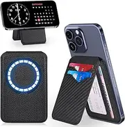 COANJIUO Magnetic Wallet Card Holder for Magsafe Phone Wallet for iPhone 16 15 14 13 12 Pro Max Plus, Adjustable Stand, Slim Leather Carbon Fiber (Not for 12/13 Mini), Black