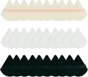 30 PACK Powder Puff Soft Triangle Makeup Puff Velour Face Ultra Soft Washable Body Face Powder Puff for Eye Corner Loose Powder Body Cosmetic Foundation Makeup Tool (White+Black+Skintone)