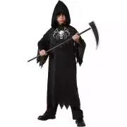 Grim Reaper Child Costume Boy's Medium (8-10) Ghoul Halloween Hooded Robe NEW
