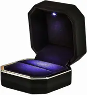 Luxury Ring Box, Square Velvet Wedding Ring Case With Led Light Black