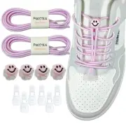 2 Pairs Smiley Face No Tie Shoelaces One-Button Lock Adjustable Tieless Elast...