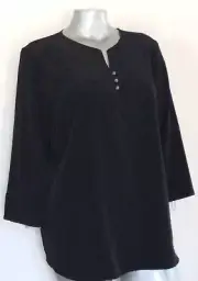 NWT WOMAN TALBOTS TOP BLOUSE TUNIC Size XL Dots 3 Buttons Front 3/4 Sleeve Black