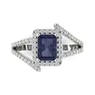 2.1 ct Emerald Cut Sapphire Gemstone Halo Solitaire with Accents Ring White Gold