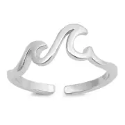 Waves Toe Ring 925 Sterling Silver 5mm Band Adjustable
