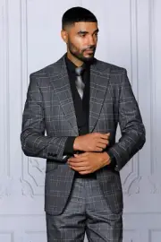 NWT 48R MENS CHARCOAL 2 BUTTON 3PC COMPOSE SUIT DB VEST,MODERN FIT, 2 SIDE VENT