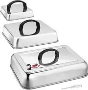 Cheese Melting Dome Set of 3, Leonyo Heavy Duty Rectangular Basting Cover with Adjustable Vent, Stainless Steel Square Griddle Dome for Outdoor Flat Top Grill BBQ