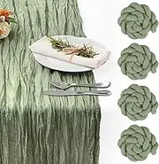 Nialnant 4PCS Sage Green Gauze Table Runners Cheesecloth Fabric,13Ft Boho Table Runner for Wedding Reception Banquet Decoration,Baby Birthday Party