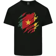 Torn Cameroon Flag Cameroonian Day Football Kids T-Shirt Childrens