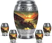 Fishing Urns for Human Ashes Adult Man - Small Urns for Human Ashes Keepsake - Cremation Urn for Men - Mini Urn for Female & Male - Sunset Funeral for Human Ashes (Combo 10" & 3", Set of 5)