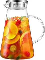 2 Liter 68 oz Glass Pitcher with Lid, WEEMAGIC Glass Water Pitcher for Fridge, Glass Water Carafe for Hot/Cold Beverage, Iced Tea Pitcher, Large Pitcher for Coffee, Juice, Easy Clean Glass Jug