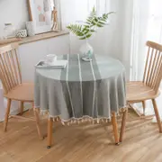 Catzon Stitching Tassel Kitchen Decoration Round Dustproof Tablecloth-Grey