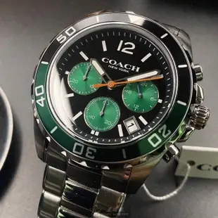 【COACH】COACH蔻馳男錶型號CH00118(黑色錶面墨綠色錶殼銀色精鋼錶帶款)
