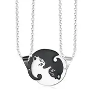 2Pcs Trendy Geometric Animal Stainless Steel Necklace Cute Sweet Cat Pendant Puzzle Couple Necklace