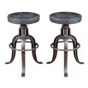 Home Square 20.5" Leather Industrial Adjusting Barstool in Black - Set of 2