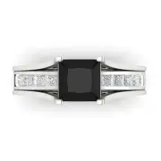 3.4 Princess Cut Real Onyx Promise Bridal Ring Band set Sliding 14k White Gold