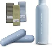 Home Pilates Equipment Set - Includes Fabric Resistance Bands Set of 3, Insulated Stainless Steel Water Bottle, and 2 lb Hand Weights
