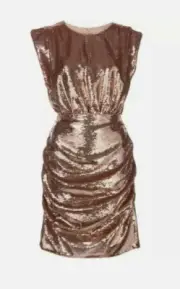 ✨ AIDAN MATTOX SEQUIN MINI DRESS COCKTAIL ROSE GOLD CAP SLEEVE BLOUSON sz 2