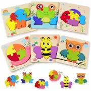 Wooden Puzzles,Gifts Toys for Boys Girls Kids Montessori Learning 6 Animal Pattern Jigsaw Puzzles Stem Developmental Toy