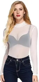 [Hotouch] Women's Tops Mesh Party Transparent Mesh Top Sexy Rave Transparent Long Sleeve Blouse Y2K Mesh Top Festival Outfit Techno S-XXXL