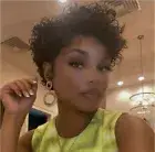 Short Lace Front Brazilian Human Hair Wig Black Pixie Cut Wave Curly WigCharming