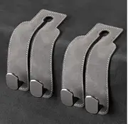 Car Purse Hooks, Headrest Hooks for Purses and Bags, Car Seat Hooks, Car Seat Back Double Hook Leather (Grey-2 Pack)