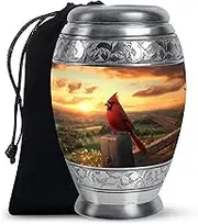 Red Cardinal Urn for Human Adult Ashes, Burial & Funeral Human Remains, Keepsake & Memorial Gift for Father & Mother, Handcrafted, Yellow, 6 Inch Urn