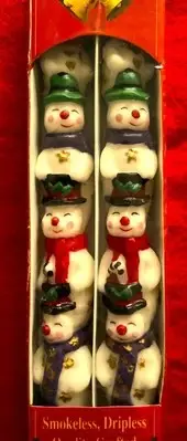 New 2 10" Novelty Christmas Candles Totem Pole Style Snowmen Smokeless Dripless