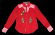 ED HARDY Red Corduroy Embroidered Roses Daggers Snap Buttons Western Shirt Wms M