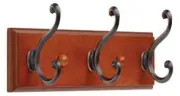 139635 10" 3 Scroll Hook Coat/Hat Rail Dark Caramel w/ Bronze Hooks