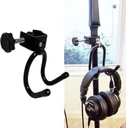 Clamp-On Headphone Headset Tambourine Holder Cowbell Hanger Clip Microphone Stand, Flexible Adjustable Hooks for Studio Microphone/Musical Stand - No Headphone
