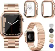 Compatible with Apple Watch Band with 2Pcs Case,Stainless Steel (44mm,Rose Gold)