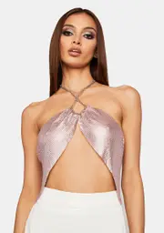 Rose Nocturnal Moves Sequin Halter Top
