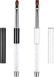 Ycyan 2Pcs Oval & Flat UV Gel Nail Brush Set Rhinestone Handle Professional Nail Art Design Brushes