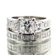 4.50 CT Baguette and Princess Shape cut Diamond 18K GIA Wedding Ring Sets