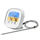 (White)Digital Timer Thermometer Touch Screen Stainless Steel Meat GH