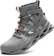 [BIAJIAZHUA] Comfortable Safety Shoes, Indestructible Sneakers,Non Slip Construction Shoes,Protect Ankle Working Shoes,Steel Toe Shoes for Men Anti-Smash,Steel Toe Boots Anti-Puncture(Gray,9)