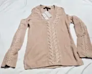 White House Black Market Open Shoulder Sweater L Pink Sparkle Knit