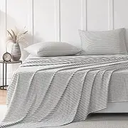JELLYMONI Striped Sheets Set King Size, 4 Pieces 100% Cotton Bed Sheets - 16" Deep Pockets Fitted Flat Sheet & Pillowcase Bedding Set, Ultra-Soft, Machine Washable