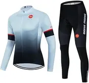 [SUDU SUDO] Men's Cycling Jersey Set Long Sleeve Cycling Clothing Road Bike Shirts Bicycle Jersey with 20D Gel Padded Long Pants
