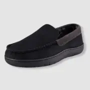 $53 Haggar Men's Black Microsuede Fleece-Lined Venetian Slipper Shoes 9.5-10.5/L
